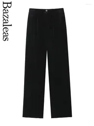 Women's Pants 2024 Bazaleas Store Women Autumn Velvet Black Wide Leg Official Lady Trousers