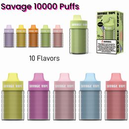 Savage Vape Vaper Desechable Puff 10000 10K Puffs 25ml Adjustable Airflow E Cig Vapes 2% 3% 5% 10 Flavors Prefilled Carts Device Mesh Coil 650mAh Battery Pen