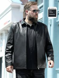 Men's Jackets Yum! Thickened Fleece Flip Collar Warm Windproof Leather Coat