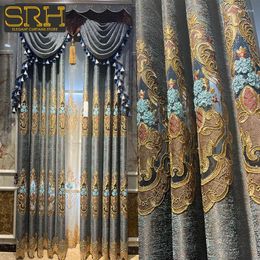 Curtain Custom European Gray Chenille Valance Embroidery Luxury Curtains For Living Room Bedroom Dining Blackout Window Tulle