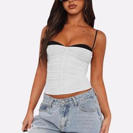 Women's Tanks Y2k Lace Trim Crop Top Summer Women Sexy Sheer See Through Spaghetti Strap Sleeveless Camisole 2000s Vest Clubwear Streetwear