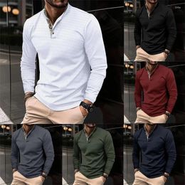 Men's Polos Spring And Autumn Double Neckline Waffle Polo Shirt Light Business Casual Long Sleeve Street Clothing