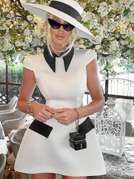 Party Dresses Fantoye Turn-down Collar Zipper Women Dress White Short Sleeve Casual Mini Skirt Female Summer Slim Elegant Clubwear 2024