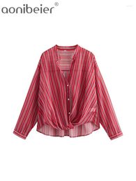 Women's Blouses Aonibeier Ultra Thin Semi Sheer Striped Print Women Loose Shirt Summer Long Sleeve V Neck Overisze Blouse Female Top