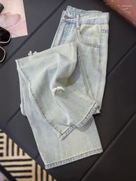 Women's Jeans Spring Summer Vintage Women Bow Tie Decor Fashion High Waist Straight Pants Y2k Ladies Light Blue Baggy