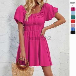 Designer Dress Women's Off Shoulder Doll Dress Short Bubble Sleeves Casual A-line Pleated Summer Dress Plus size Dresses