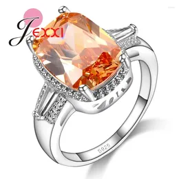 Cluster Rings Luxury Orange Cubic Zirconia Crystal Wedding Engagement Bands Ring Fashion 925 Sterling Silver Bridal Promotions