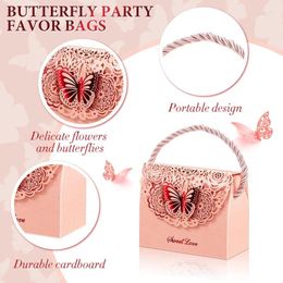 Gift Wrap 10pcs Pink Wedding Candy Box Creative Hollow Butterfly Carved European Style Handheld Paper Banquet Return