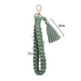 Keychains Lanyards Boho Style Braided Keychains With Lobster Cl Cotton Cord Wristlet Bracelet Keyrings Car Key Pendant Bag Decoration Accessories