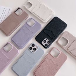 New Apple 15 Phone Suitable for iPhone 13 Pro Litchi Pattern Insert Card Case 12 Trendy Women