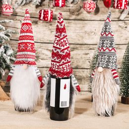 Gnome Faceless Doll Christmas Red Wine Bottle Cover knitting Long Beard Beer Champagne Bottles Covers Home Xmas Festival Party Table Dinner Decorations HY0185