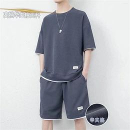 Men's Tracksuits Clothing Summer Sports Suit For Men Comfortable Breathable Mesh Waffle Sets Fitness Tracksuit T-shirt Shorts Two-Piece Set