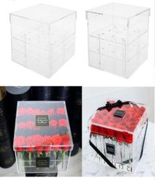 Clear Acrylic Rose Flower Box Makeup Organizer New Fashion Cosmetic Tools Holder Flower Gift Box For Girlfriend Wife With Cover5830547
