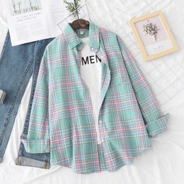 Women's Blouses Shirts Brand Casual Womens Plaid Shirt 2023 Autumn New Boutique Ladies Loose Blouse and Tops Fe Long Sle Blouses Clothes d240507