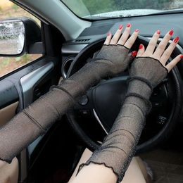 Knee Pads Summer Long Lace Gloves Fingerless Women Sun Protection Sleeves Thin Mesh Hand Cycling Gym Anti-sunburn