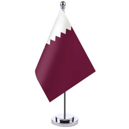 Accessories 14x21cm Office Desk Flag Of Qatar Banner Boardroom Table Stand Pole The Qatar National Flag Set Meeting Room Decor