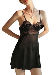 Casual Dresses Women S Seductive Satin Nightdress With Lace Floral Embroidery Sheer Sleeveless Babydoll Sleepwear - Exquisite Exotic