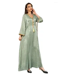 Ethnic Clothing Dubai Muslim Women Casual Long Dresses Moroccan Saudi Kaftan Solid Velour Belted Gold Stamping Abayas 2024