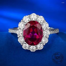 Cluster Rings Simple Classic 7x9mm Oval Red Ruby Cubic Zircon 925 Sterling Silver Promise Proposal Ring For Women