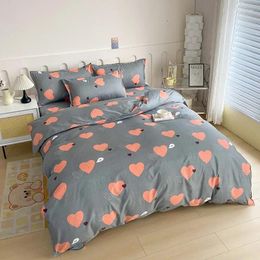 Bedding Sets Romantic Heart Set Cute Love Hearts Comforter Cover Geometric Pattern Duvet Gray Reversible Quilt Twin King