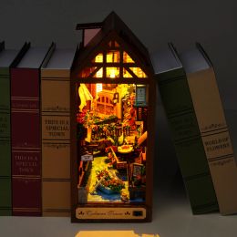 Miniatures Creative DIY Wooden Book Nook Shelf Insert Miniature Kits Sea Breeze Casa Bookshelf Doll House Home Bookend Decor Handmade Gifts