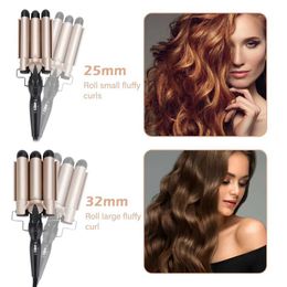 Curling Irons 3 tube curling iron 25 32mm electric curler wave type three barrel hair styling beauty equipment Q240506
