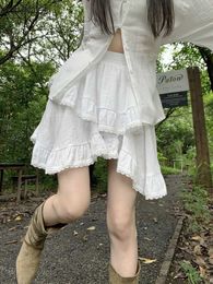 Skirts Mini Skirts Womens Summer Sweet Girl Ruffle Design Solid Korean Fashion Cute Full Matching New Simple Patch Work High Waist Fashion Q240507