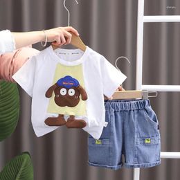 Clothing Sets 2pcs /fashion S Summer 2024 Cute Cartoon Brown Sheep With Hat O-neck Kids Shirt Simple Jeans Boys