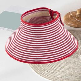Berets Foldable Straw Hat Lady Brim Sun For Women Stylish Striped Beach Cap With Uv Gardening