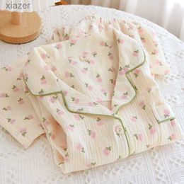 Women's Sleepwear Winter womens long sleeved pajamas 100% pure cotton tulip print home service set simple and comfortable pajama set WX