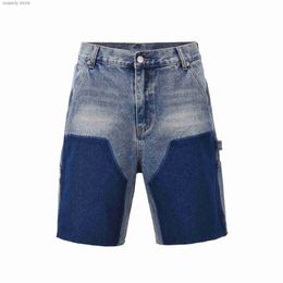 Men's Shorts Summer Strtwear Colour Block Baggy Jeans Cargo for Men Wide g Patchwork Denim Kn ngth Pants Oversized Short H240507