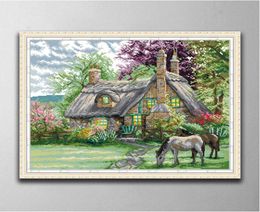 Flowers villa room decor paintings Handmade Cross Stitch Craft Tools Embroidery Needlework sets counted print on canvas DMC 14CT 9268702
