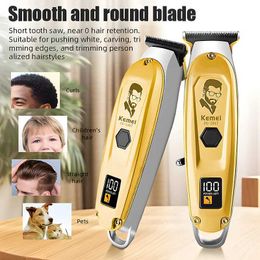 Hair Trimmer Kemei Professional Hair Clipper Rechargeable Hair Trimmer Metal Hair Cutting Machine Engraving Barber Trimmer with LCD for Men T240507