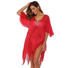 Women Beach Wear Sexy Crochet Bikini Cover Up Loose Swimwear Beach Dress Women Summer Swimsuit 2020 beach cover up Bathing Suit pareo beach Tunic Y240504