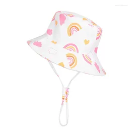 Berets Bucket Hat Girl Boy Kids Summer Sunshine Protection String Big Brim Cap Beach Accessory For Holiday Outdoor Spring