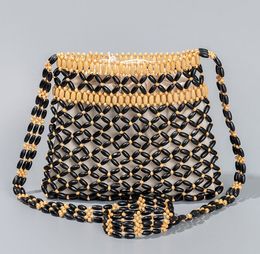 Shoulder Bags Simple Design Handmade Woven Bag Fashion Bucket Bag High-quality Wooden Bead Women Handbag For Girls Party Cluth Bags