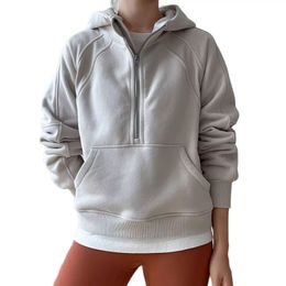 Women Autumn Hoodies Half Zipper Sweatshirt Yoga Suit Jacket Ladies Gym Top Activewear Fleece Loose Workout Pullover 170K