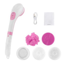 Scrubbers Electric Body Bath Brush Long Handled Body Scrubber And Facial Cleaning Brush Rechargeable Shower Brush 4 Spin Massage Heads