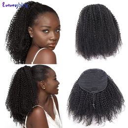 Kinky Curly Human Hair Drawstring Ponytail for Black Women Afro Curly Clip In Ponytail Extensions Natural Black Thick Hair 240507