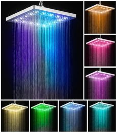 New 6 Inch LED Stainless Steel Shower Rainfall Rain Shower Head High Pressure Rainshower Colourful Discolouring Shower Head Square B8748905
