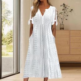 Casual Dresses Chic Women Dress Lace Up Summer Midi Hollow Out Dating Cutout