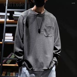 Men's T Shirts Waffle Trendy Long-sleeved Inner T-shirt Tops Men Korean Version 2024 Winter Fashion Sweatshirt Bottoming Shirt Aesthetic