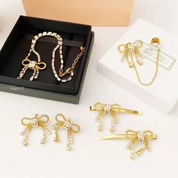 Gold Crystal eefs Sweet Bow Designer Earrings Necklace Women Brands Jewellery Sets Cute Bowknot Earring Necklaces Earrings Ear Rings Fashion Women Je knot s