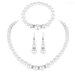 Necklace Earrings Set Pearl Bracelet Dangle Bride Choker Dangler And Pendant Wedding Jewelry Kit