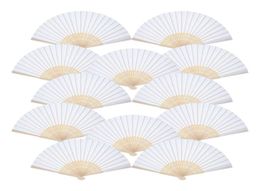 Handheld Fans White Paper Fan Folded Bamboo Folding Fans For Church Wedding Gift Party Favors DIY5040920