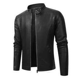 Leder -Männermantel grenzüberschreitender Herbst -Trend Slimfit Jugendstehende Kragen Motorrad Leder Jacke Männer 231227