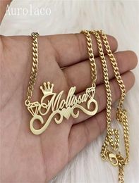 AurolaCo Custom Name Necklace with Crown Personalised Cuban Chain Stainless Steel Nameplate for Women Gift 2201193498939