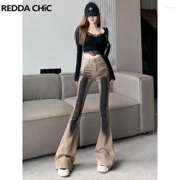 Women's Jeans ReddaChic Y2k Khaki Denim Bootcut Pants For Women Dirty Wash Distressed High Waist Flare 90s Retro Bell Bottoms Trousers