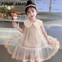 Girl Dresses Summer Baby Girls' Party Dress Sleeveless Princess With Turn-down Collar Solid Color Sequined For Kids Clothes E4860