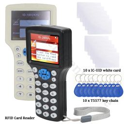 Card Handheld 125Khz13.56MHZ 10 Frequency RFID Duplicator Copier IC/ID Writer Programmer Card Reader with Rewrite T5577 Keyfobs